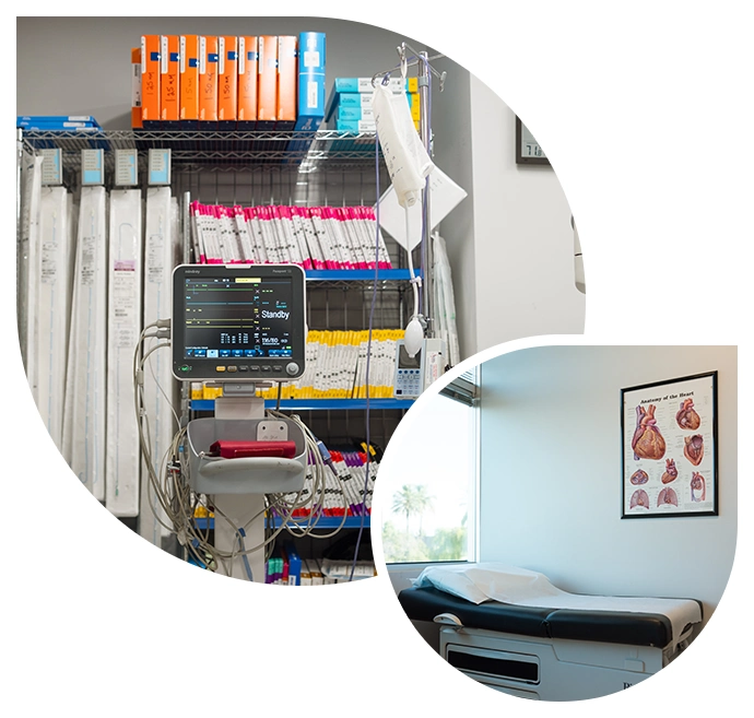 Advanced cardiac diagnostic equipment and medical examination room at Arizona Heart and Vascular Clinic.