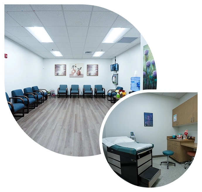 Clean waiting room and medical exam room facilities at Arizona Heart and Vascular Clinic.